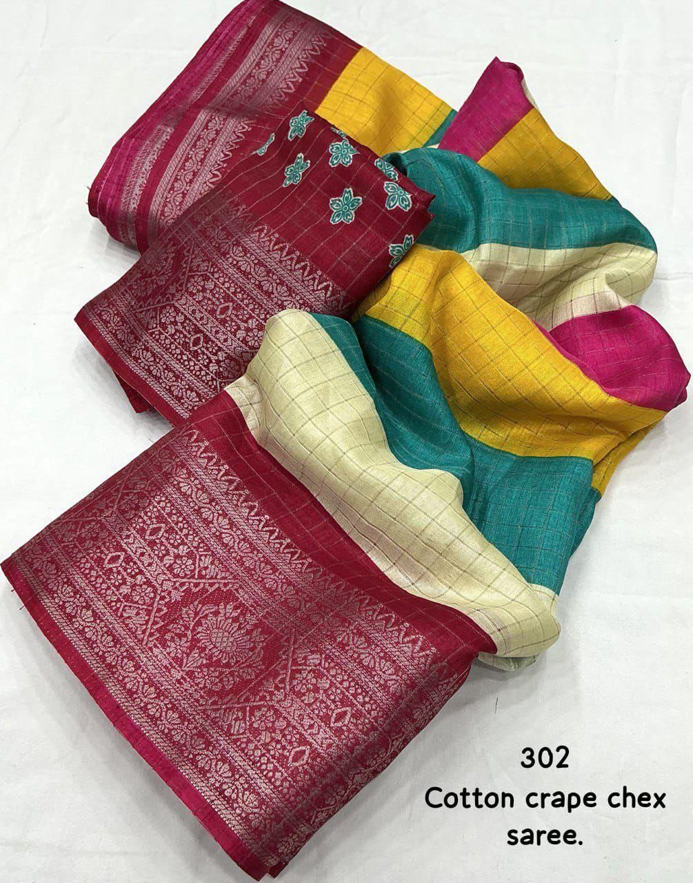 Women’s Multicolor Cotton Silk Saree with Contrast Blouse Piece