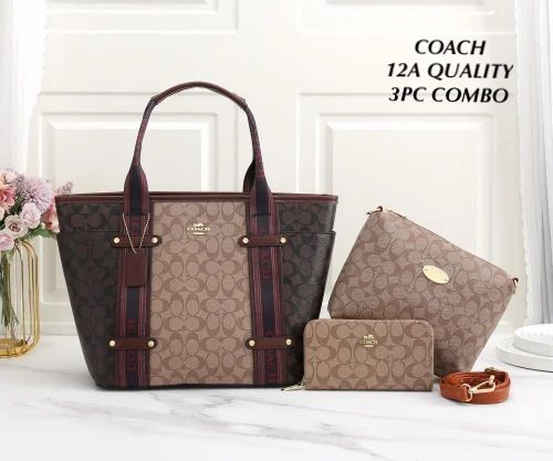 COACH Women’s 3PC Handbag Combo Set – 12A Premium Quality (Tote + Sling + Wallet)