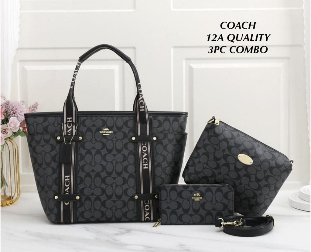 COACH Women’s 3PC Handbag Combo Set – 12A Premium Quality (Tote + Sling + Wallet)