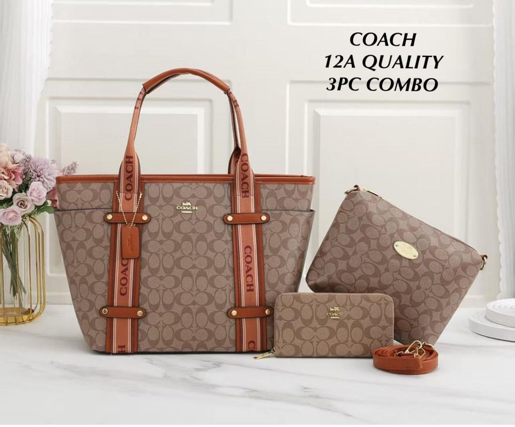 COACH Women’s 3PC Handbag Combo Set – 12A Premium Quality (Tote + Sling + Wallet)