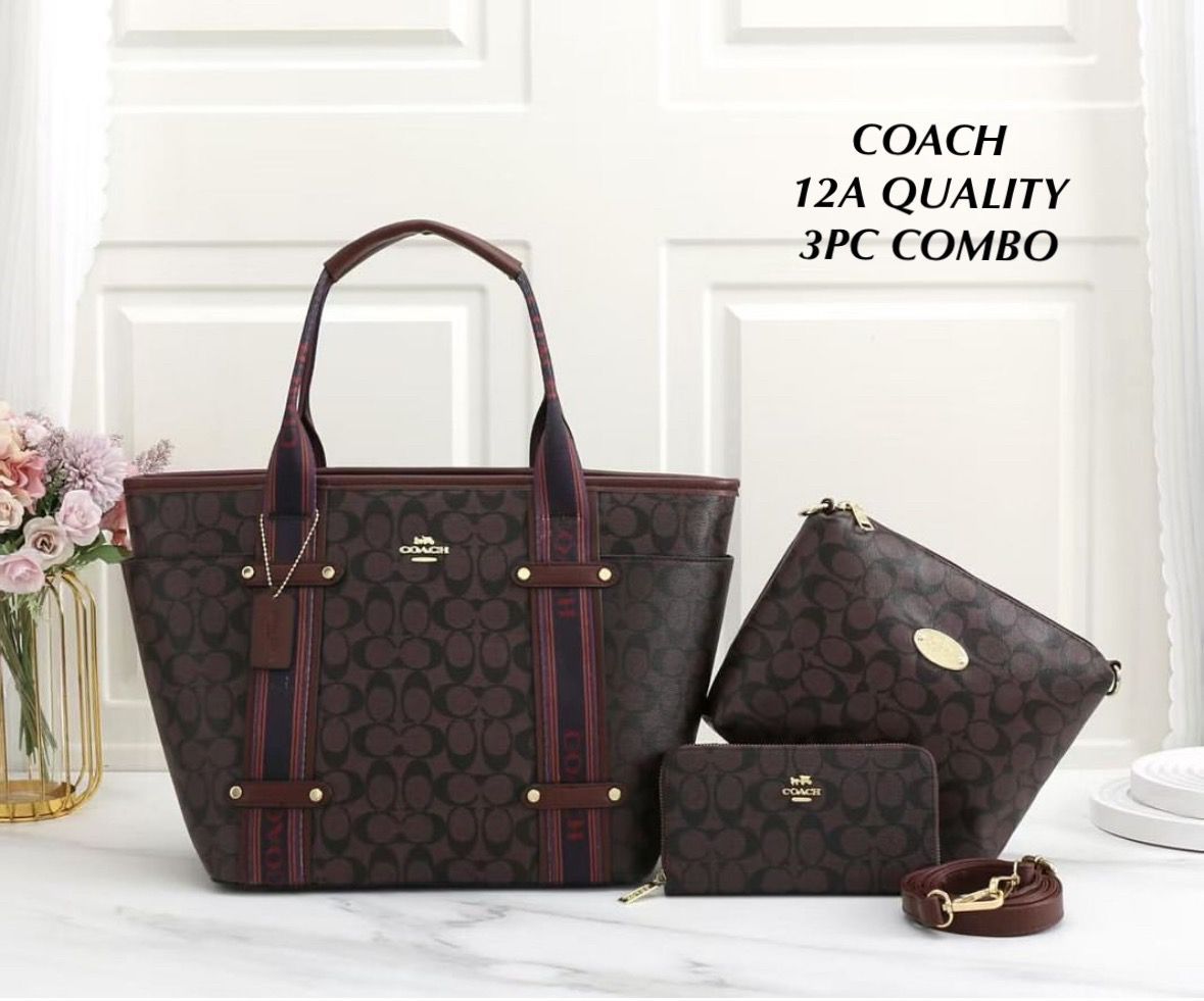 COACH Women’s 3PC Handbag Combo Set – 12A Premium Quality (Tote + Sling + Wallet)